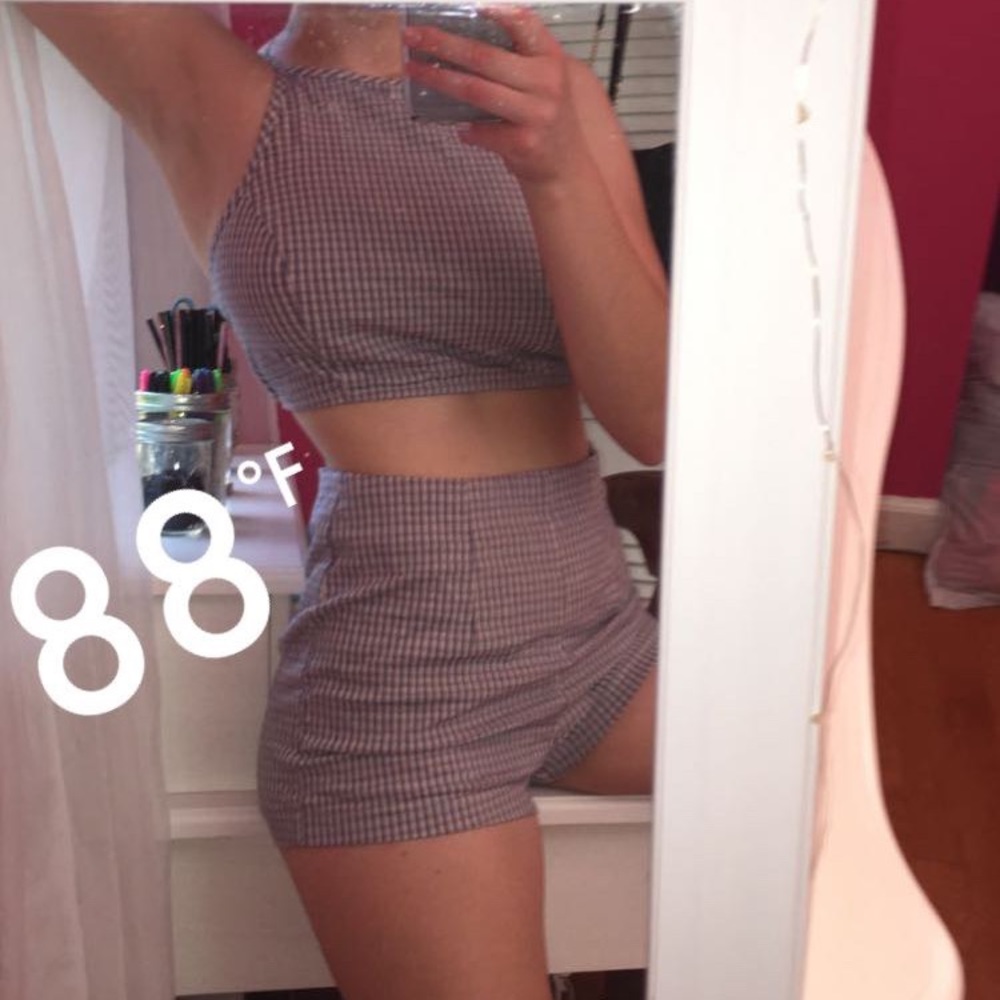 Blue, red, light/navy blue plaid shorts